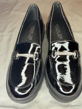 Rachel Zoe Black Patent Loafer with Silver Bit